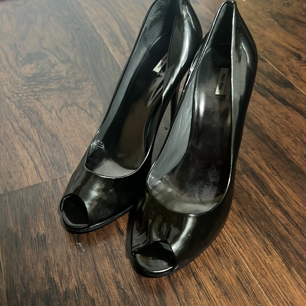 Miu Miu Gunmetal Open Toe Pumps - Picture 2 of 8